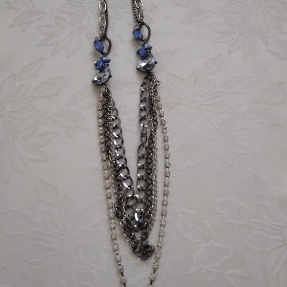 Statement multi strands layered chain lavender crystals silvertone - Picture 1 of 9